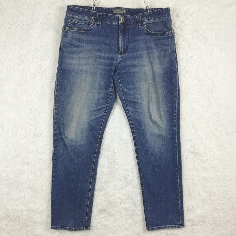 L.L. Bean Mens Jeans Slim Straight Fit Denim Blue Whiskering Stone Wash‎ 38x30